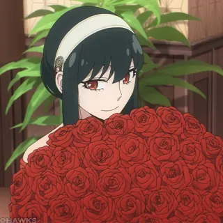 🗡 9be348e9 Yor Forger Spy x Family 요르 포저, 스파이 패밀리, 애니, 꽃, 장미 telegram sticker