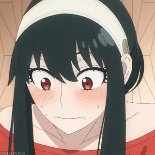 🗡 c4ec8ee9 Yor Forger Spy x Family 요르 포저, 스파이 패밀리, 애니메이션, 여자, 당황, 얼굴 붉힘 telegram sticker