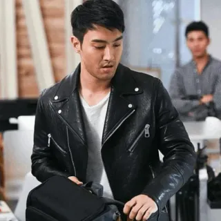 📿 9337dddc pria, jaket kulit, jaket, laki-laki, kasual, mode, gaya, potret telegram sticker