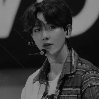 ✒️ 6d2680ff uomo, bianco e nero, ritratto, kpop, cantante, microfono, flanella whatsapp sticker