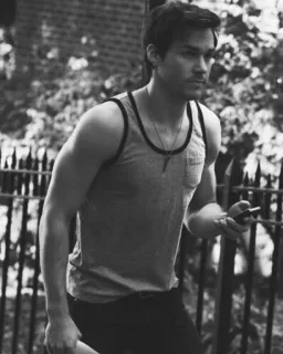 ⚓ f23140cd man, tank top, casual, phone, walking, street telegram sticker