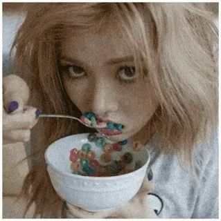 🎟 c1b7b9dc mulher, comida, cereal, retrato, colher, tigela, comendo telegram sticker