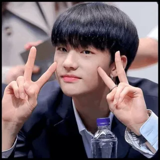 ✨ 738816da persona, signo de la paz, coreano, pelo negro, traje, retrato whatsapp sticker
