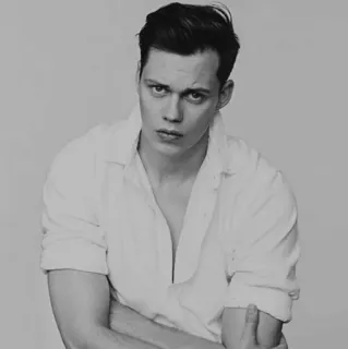 ⚖ 48b3584d Bill Skarsgård Homme, Acteur, Portrait, Noir et blanc, Sérieux, Célébrité, Bill Skarsgård telegram sticker