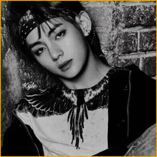 🕯 f00b0fec Kyle kpop, piosenkarz, bandana, celebryta, czarno-białe telegram sticker