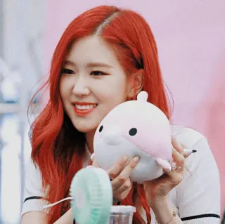 ⛵️ 852aadbe 여자, 빨간 머리, 미소, 돌고래, 봉제인형, 장난감, 쾌활한 telegram sticker