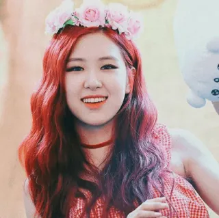 🌋 bb101d46 Rose K팝, 가수, 연예인, 빨간 머리, 꽃관, 여자, 웃는 telegram sticker