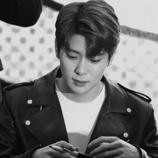 ▪️ 152f6a69 uomo, giacca, bianco e nero, ritratto, giubbotto pelle, coreano whatsapp sticker