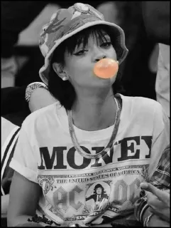 🥀 b8f97222 Rihanna MONEY Rihanna, bubblegum, singer, money, hat, celebrity, pop star, fashion telegram sticker