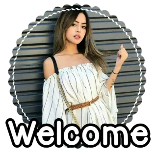 😄 a6a44ffc Welcome welcome, woman, greeting, portrait, fashion whatsapp sticker