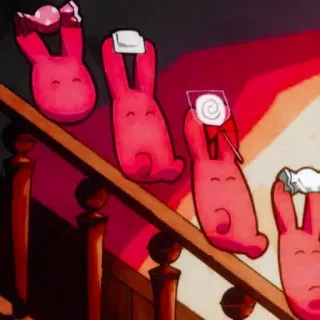 🍥 b37f17f7 merah muda, kelinci, tangga, lucu, kawaii, binatang telegram sticker