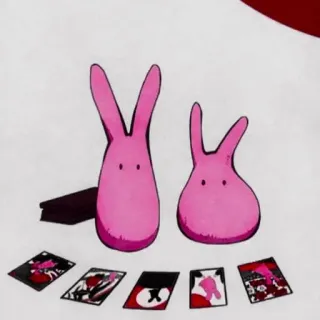 🍥 f8e05b48 kelinci, anime, bunny, kartu, merah muda, lucu telegram sticker