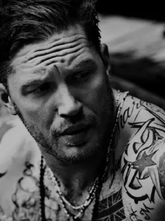 🔚 607b50a1 man, portrait, black and white, person, celebrity, male, tattoo, tom hardy whatsapp sticker
