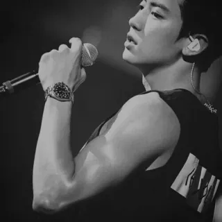 🎣 1a8130cd ผู้ชาย, นักร้อง, ไมโครโฟน, ขาวดำ, เคป็อป, เพลง telegram sticker