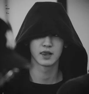 ✖️ 59ed7bbd ผู้ชาย, เสื้อมีฮู้ด, ภาพเหมือน, ขาวดำ, คน, ในร่ม telegram sticker