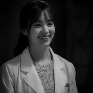 ✖️ 7eabe101 Frau, Ärztin, medizinisch, lächelnd, weißer Kittel, glücklich, Porträt, Schwarzweiß telegram sticker