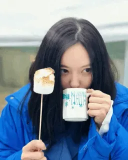 🌝 6e08cddb Frau, Marshmallow, Kaffee, Tasse, Winter, Mantel, Getränk whatsapp sticker