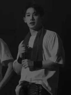 🖤 a0235e75 Wonho kpop, idol, singer, male, performer, monochrome, shirt, towel telegram sticker
