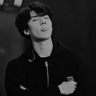 ✖️ 6a04cb1d pessoa, cantor, kpop, homem, preto e branco, microfone telegram sticker