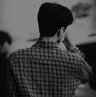 🖇 f6b362fc pessoa, vista de costas, máscara, camisa xadrez, preto e branco telegram sticker