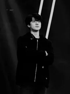 🏹 eea47217 человек, чёрно-белый, мужчина, портрет, куртка, kpop, айдол, певец telegram sticker