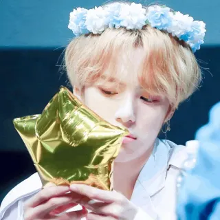 🌚 7491c94b คน, มงกุฎดอกไม้, ดาว, ลูกโป่ง, ผมบลอนด์, K-pop telegram sticker