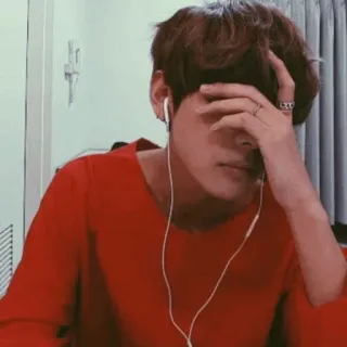 🌒 d3fbf29f persona, hombre, camisa roja, auriculares telegram sticker