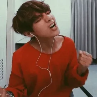 🌮 fddc1230 persona, hombre, cantando, música, suéter rojo, emocional telegram sticker