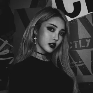 ✖️ 17b4ce63 wanita, potret, hitam putih, Korea, makeup, rambut pirang whatsapp sticker