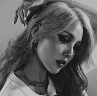 🌑 20d4a8b5 wanita, potret, orang, makeup, perhiasan, monokrom whatsapp sticker