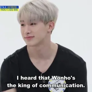 🏹 9501fcd9 Wonho I heard that Wonho's the king of communication. homme, portrait, communication, célébrité telegram sticker