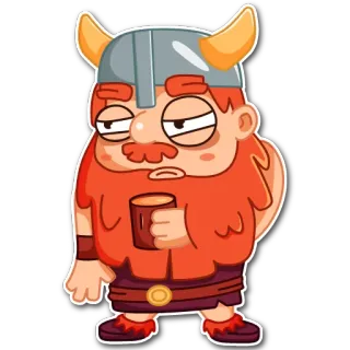 🥱 32d3ab27 バイキング, 漫画, キャラクター, ヘルメット, ひげ, 赤毛, カップ telegram sticker