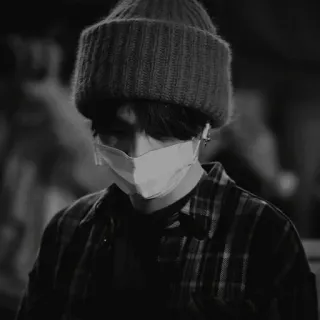 🌟 5e0f8649 masker, topi, flanel, orang, hitam putih, pakaian musim dingin, pria whatsapp sticker