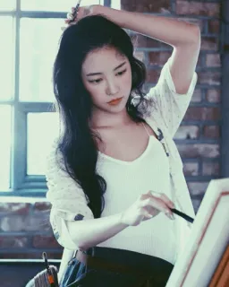 🎠 23fbb4cb artista, pittura, donna, arte, disegno, ritratto, tela telegram sticker