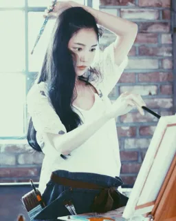 🗺 688a888a donna, artista, dipinto, tela, ritratto, pennello telegram sticker