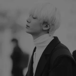 🌚 b49a3c5c orang, potret, pria, rambut putih, jaket,  turtleneck, profil, mata tertutup whatsapp sticker