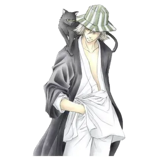 😏 69464596 Kisuke Urahara Bleach Anime, Manga, Personaggio, Gatto, Kisuke Urahara, Bleach, Cappello telegram sticker