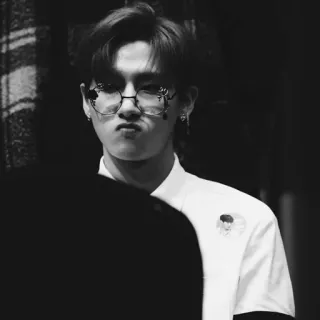🌑 e9b319f1 người đàn ông, kính, chân dung, biểu cảm, đơn sắc, K-pop, âm nhạc telegram sticker