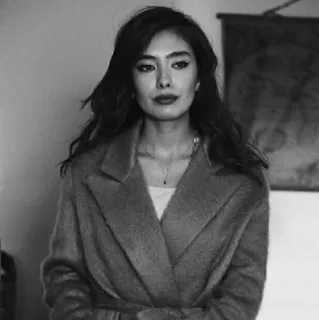 💸 a47c133c wanita, potret, mantel, kalung, hitam putih, mode, orang telegram sticker