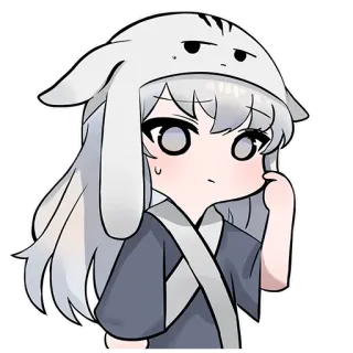 🤔 7f5a14c3 anime, cartoon, chibi, kawaii, cute, girl, white hair, rabbit hat telegram sticker