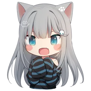 🤩 a028f580 anime girl, cat ears, chibi, kawaii, manga, cute, illustration telegram sticker