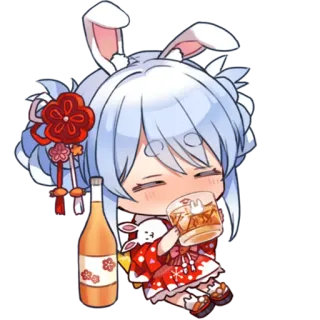 ☺️ 7ef77151 动漫, 卡哇伊, 可爱, 兔耳朵, 饮酒, 酒精 telegram sticker