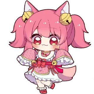 😏 9782a25b 动漫, Q版, 可爱, 狐娘, 粉色, 铃铛, 萌 telegram sticker