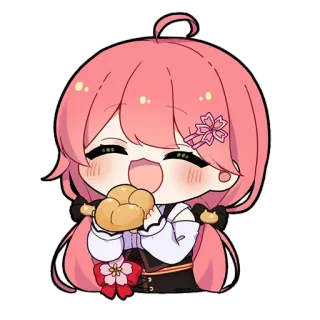 ☺️ eb64294c 动漫女孩, Q版, 可爱, 卡哇伊, 数字艺术, 粉色头发, 面包 telegram sticker