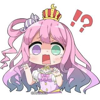 ⁉️ 399ae04f @HAWKS Anime, Chibi, Zaskoczony, Kawaii, Różowe włosy, Korona telegram sticker