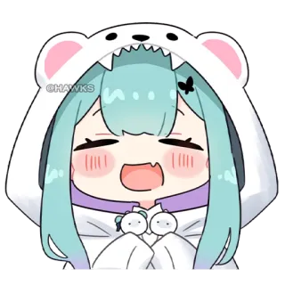 ☺️ d97544cf @HAWKS Anime, Słodkie, Dziewczyna, Kawaii, Bluza z kapturem, Miś, Chibi, Naklejka telegram sticker