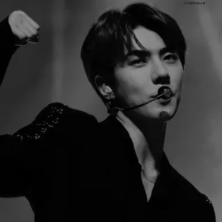 ⚓️ ec3d6759 man, kpop, zanger, microfoon, aziatisch, portret, zwart wit telegram sticker