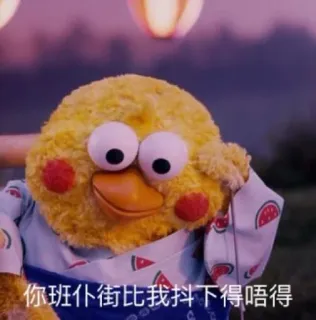 😒 59f25d78 你班 仆 街 比 我 抖 下 得 唔 得 duck, cartoon, puppet, funny, cute whatsapp sticker