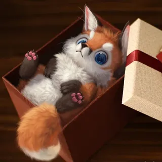 🎁 5c19e79c vos, kitten, dier, schattig, cadeau, doos telegram sticker