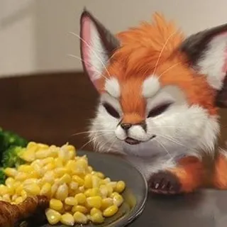 🥗 9938a316 vos, schattig, dier, cartoon, eten, harig telegram sticker